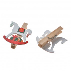 265637 Decorative clothespins 4x1x4 cm White Wood Rocking Horse