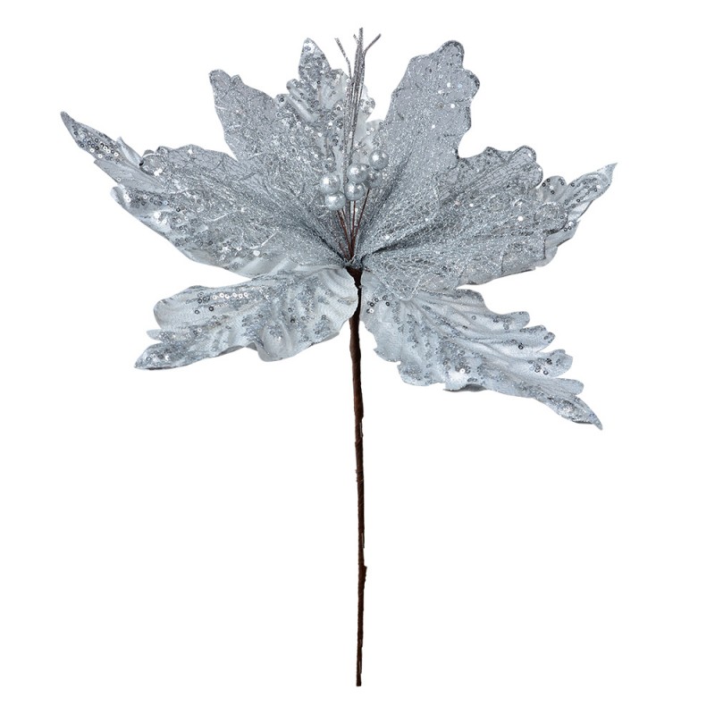 65838 Plante artificielle Poinsettia Ø 45x57 cm Couleur argent Plastique Décoration de Noël