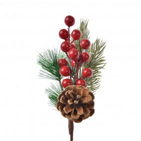 265845 Decorative Branch 25 cm Red Green Plastic Pinecones Christmas Decoration