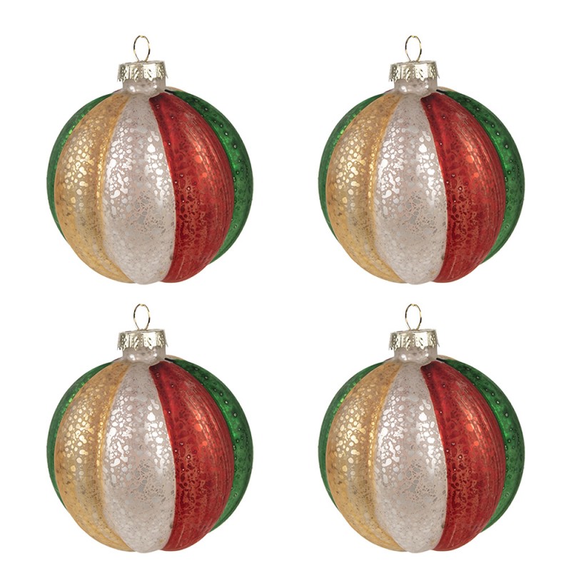 6GL2736GG Boule de Noël set de 4 Ø 8x8 cm Rouge Vert Verre