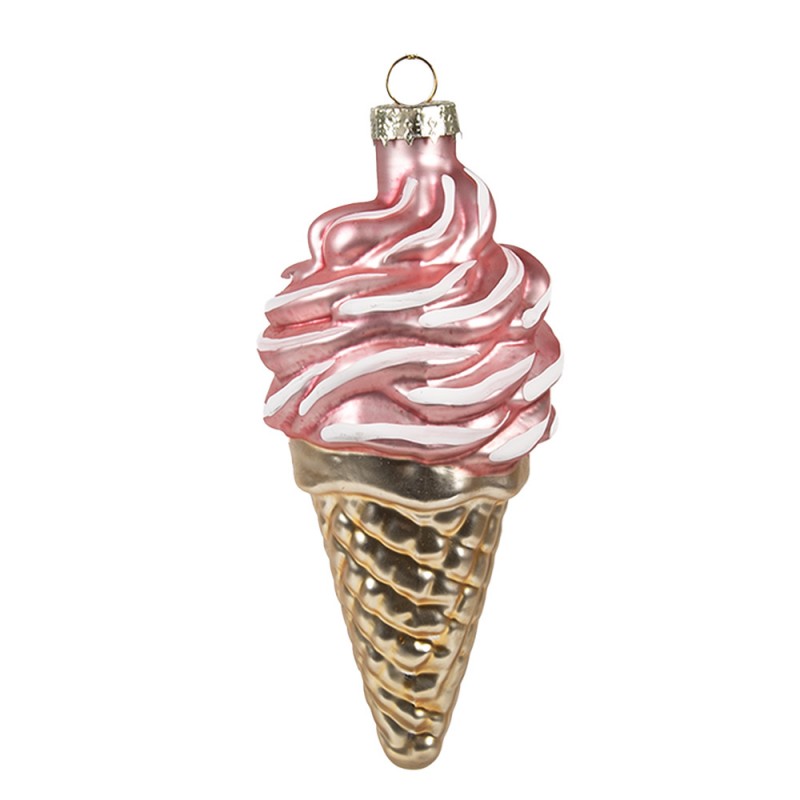 6GL4604 Christmas Ornament Ø 7x14 cm Pink Gold colored Glass Ice Cream Christmas Tree Decorations