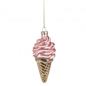 26GL4604 Christmas Ornament Ø 7x14 cm Pink Gold colored Glass Ice Cream Christmas Tree Decorations