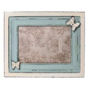 22F0884 Bilderrahmen 13x18 cm Blau Beige MDF Schmetterling Fotorahmen