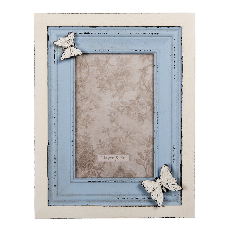 2F0885 Bilderrahmen 10x15 cm Blau MDF Schmetterling Fotorahmen