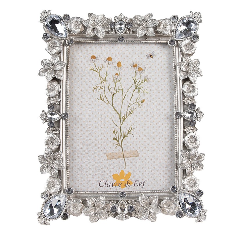 2F1106 Bilderrahmen 10x15 cm Silberfarbig Kunststoff Glas Blumen Fotorahmen