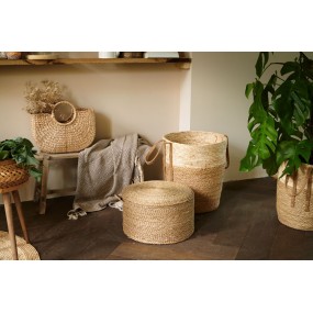 26RO0509 Pouf Ø 40x23 cm Braun Seegras Rund Hocker