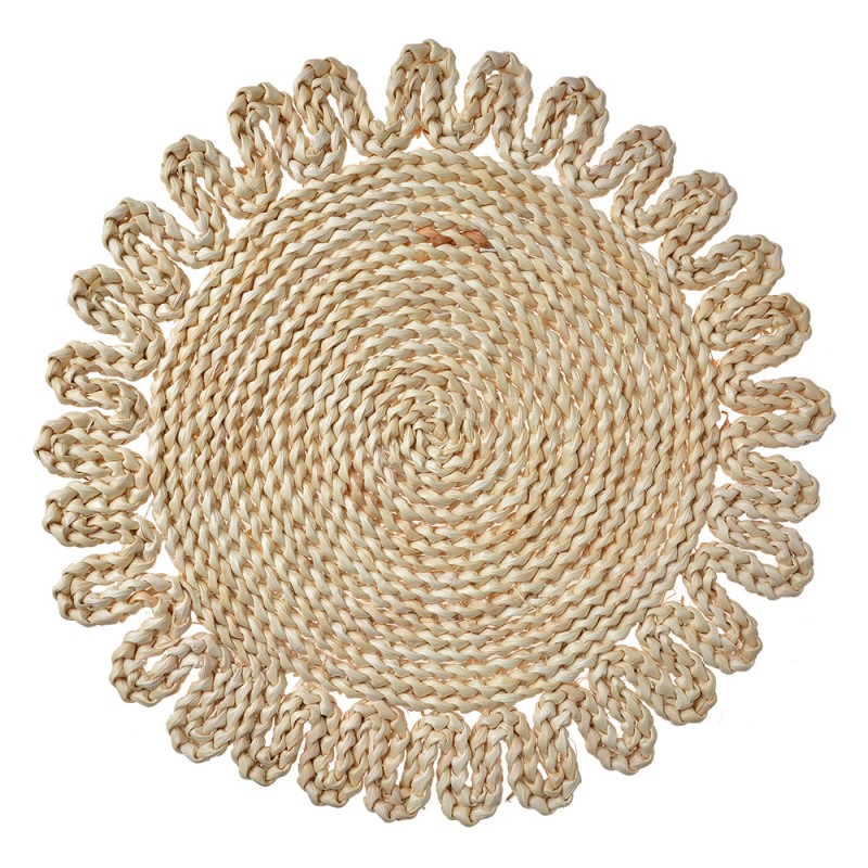 65724 Placemat Ø 37 cm Beige Straw Round Table Mat