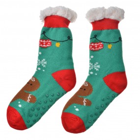 2JZSK0034 Chaussettes de Noël one size Vert Synthétique Bonhomme en pain d‘épice