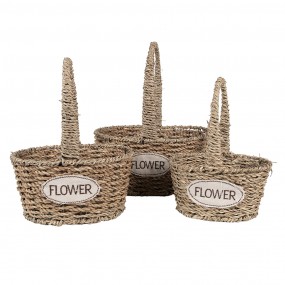 265708 Storage Basket Set of 3 Brown Seagrass