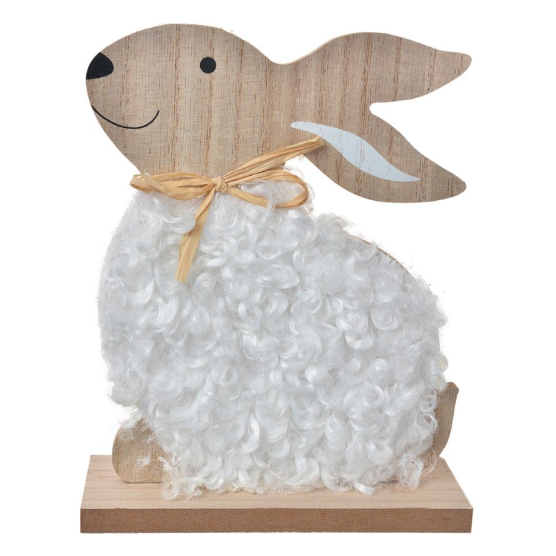 65649 Decorative Figurine Rabbit 14x5x17 cm Brown White Wood Textile