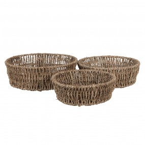 265712 Storage Basket Set of 3 Brown Seagrass Rectangle