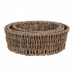 265712 Storage Basket Set of 3 Brown Seagrass Rectangle