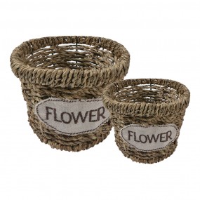 265714 Storage Basket Set of 2 Ø 16 / Ø 13 cm Brown Seagrass