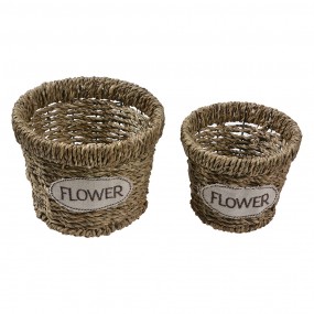 265714 Storage Basket Set of 2 Ø 16 / Ø 13 cm Brown Seagrass