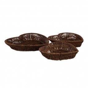 265716 Basket Set of 3 Brown Plastic Heart-Shaped