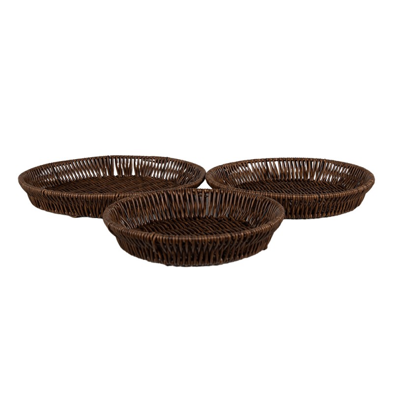 65717 Serving Platter Set of 3 Ø 28 / Ø 25/ Ø 22 cm Brown Plastic Round