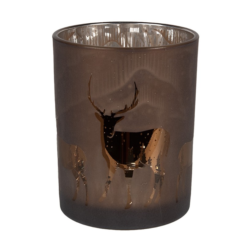 6GL4662 Tealight Holder Ø 10x12 cm Brown Glass Deer Tea-light Holder