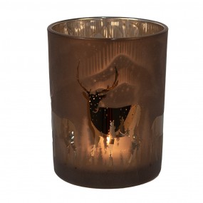 26GL4662 Tealight Holder Ø 10x12 cm Brown Glass Deer Tea-light Holder