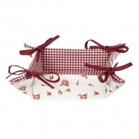 2ROR47 Bread Basket 35x35x8 cm Red White Cotton Roses Kitchen Gift