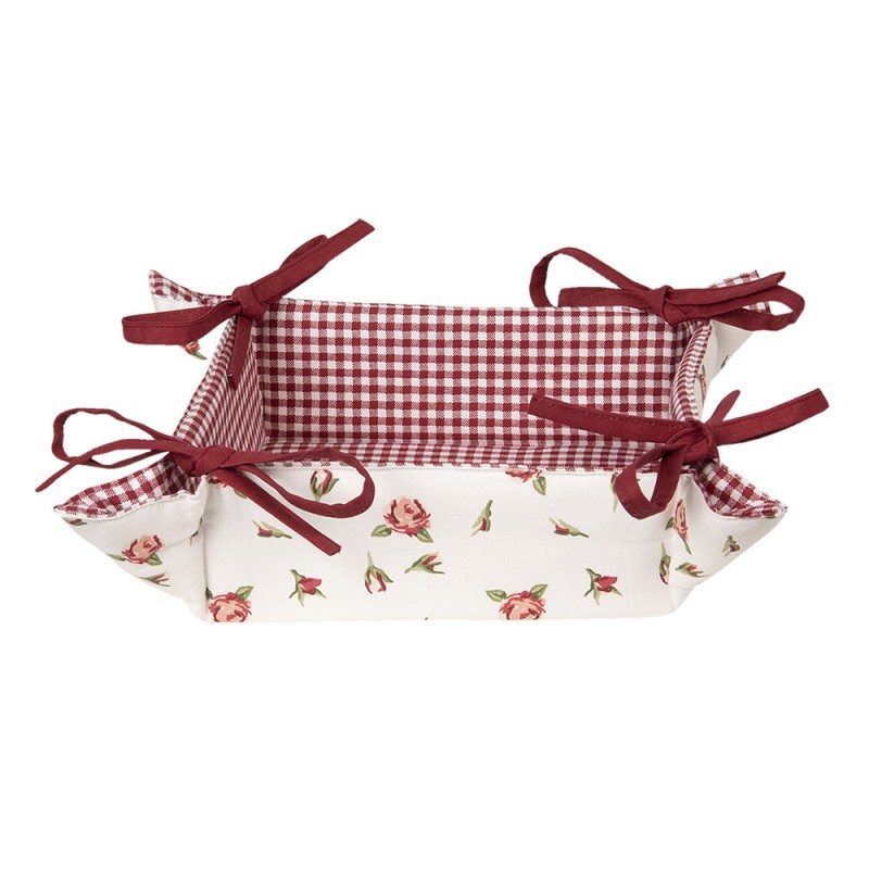 ROR47 Bread Basket 35x35x8 cm Red White Cotton Roses Kitchen Gift