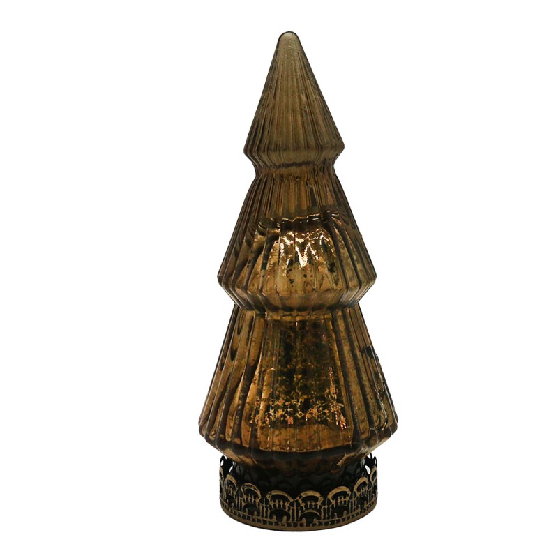 6GL4587 Décoration de Noël avec éclairage LED Sapin de Noël Ø 7x16 cm Marron Verre