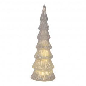 26GL4643 Christmas Decoration with LED Lighting Christmas Tree Ø 11x32 cm White Glass