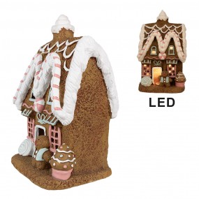 26MG0054 Gingerbread house met LED 39 cm Bruin Kunststof Peperkoekhuisje