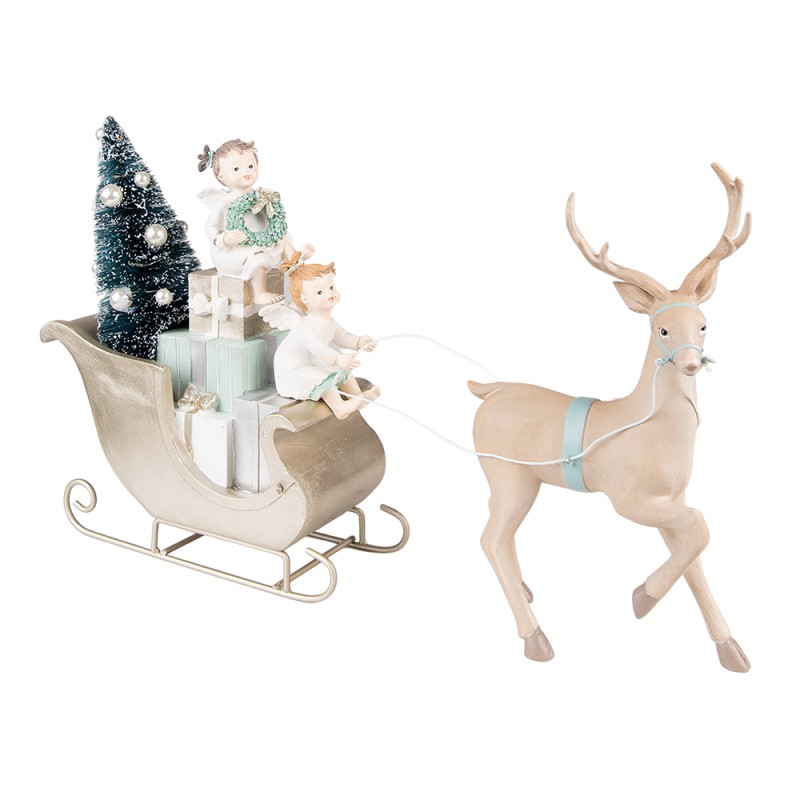 6PR3779 Figurine Cerf 26 cm Beige Vert Polyrésine Décoration de Noël