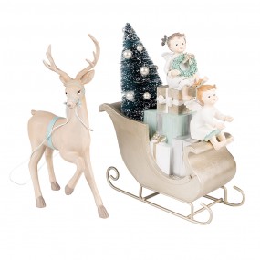 26PR3779 Beeld Hert 26 cm Beige Groen Polyresin Kerstdecoratie