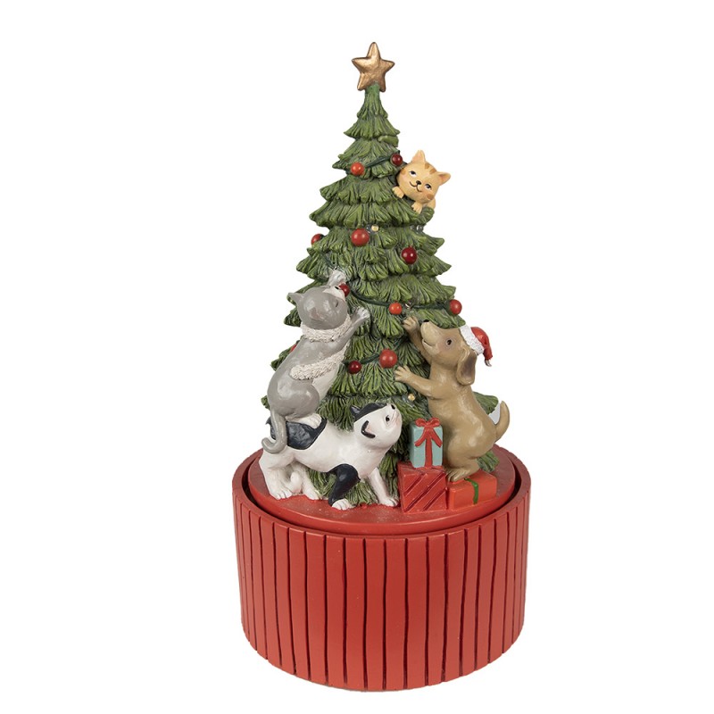 6PR3918 Music box Christmas Tree Ø 14x27 cm Green Red Polyresin Christmas Decoration