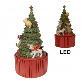 26PR3918 Muziekdoos Kerstboom Ø 14x27 cm Groen Rood Polyresin Kerstdecoratie