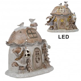 26PR4165 Decoratie Huis met LED 15 cm Beige Kunststof Kerstdecoratie