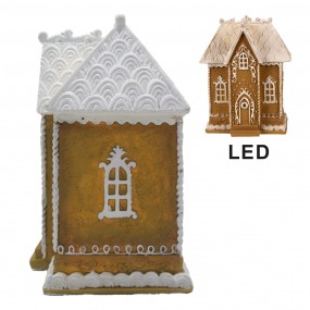 26PR4191 Gingerbread house with LED 12x9x15 cm Brown Plastic Gingerbread house