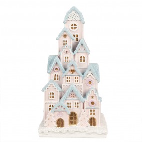 26PR4202 Gingerbread house met LED 13x13x26 cm Roze Kunststof Peperkoekhuisje