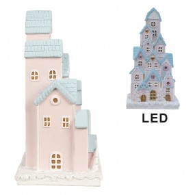 26PR4202 Lebkuchenhaus mit LED 13x13x26 cm Rosa Kunststoff Pfefferkuchenhaus