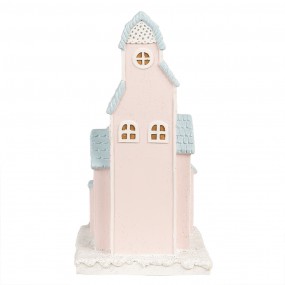 26PR4202 Lebkuchenhaus mit LED 13x13x26 cm Rosa Kunststoff Pfefferkuchenhaus