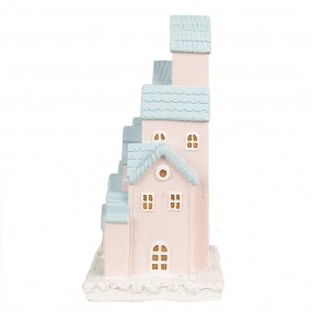 26PR4202 Lebkuchenhaus mit LED 13x13x26 cm Rosa Kunststoff Pfefferkuchenhaus