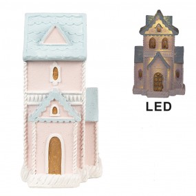 26PR4203 Gingerbread house met LED 10x8x16 cm Roze Kunststof