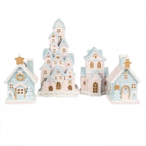 26PR4203 Gingerbread house met LED 10x8x16 cm Roze Kunststof