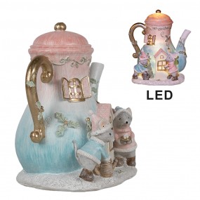 26PR4218 Dekoratives Haus mit LED Teekanne 15x12x16 cm Blau Rosa Kunststoff Maus