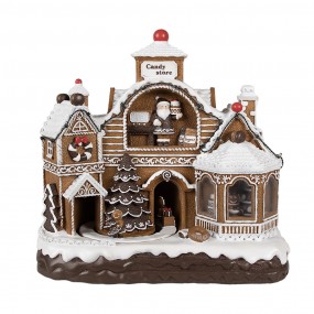 26PR4313 Décoration de Noël avec éclairage LED et musique 33x17x30 cm Marron Plastique Maison en pain d'épices Maison en pain d'é