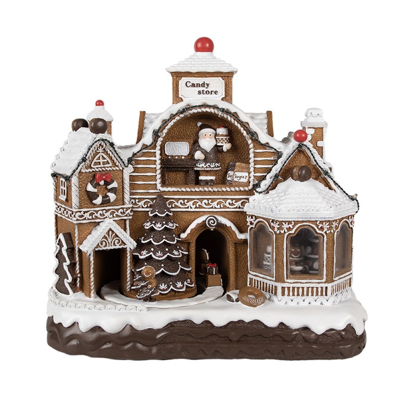 6PR4313 Décoration de Noël avec éclairage LED et musique 33x17x30 cm Marron Plastique Maison en pain d'épices Maison en pain d'é