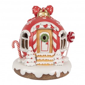 26PR4340 Decoratie Huis met LED Gingerbread house 14 cm Rood Kunststof Peperkoekhuisje