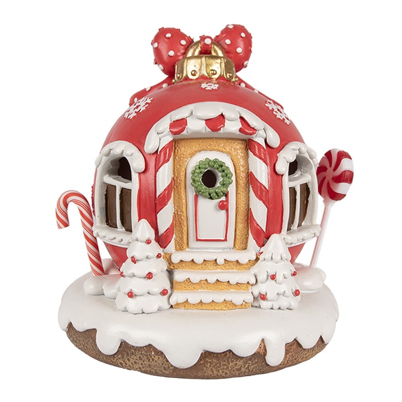 6PR4340 Decoratie Huis met LED Gingerbread house 14 cm Rood Kunststof Peperkoekhuisje