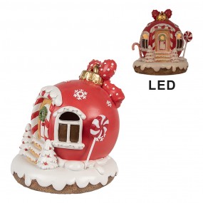 26PR4340 Decoratie Huis met LED Gingerbread house 14 cm Rood Kunststof Peperkoekhuisje