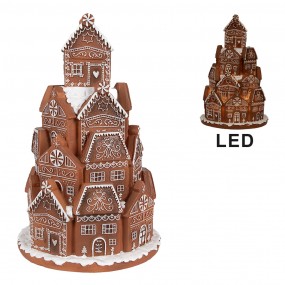 26PR4342 Lebkuchenhaus mit LED Ø 18x28 cm Braun Kunststoff Weihnachtsdekoration