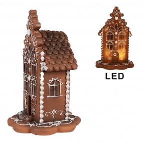 26PR4344 Gingerbread house with LED 20 cm Brown Plastic Gingerbread house