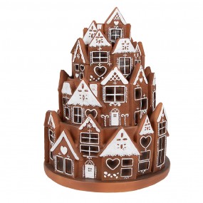 26PR4345 Gingerbread house with LED Ø 21x26 cm Brown Plastic Christmas Decoration