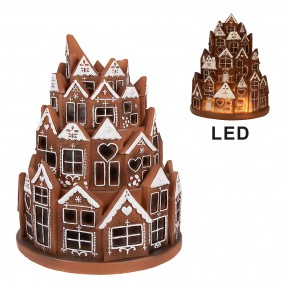 26PR4345 Gingerbread house with LED Ø 21x26 cm Brown Plastic Christmas Decoration