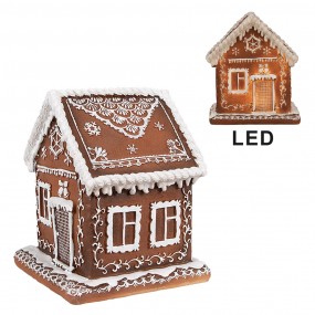 26PR4346 Gingerbread house met LED 13x13x15 cm Bruin Kunststof Kerstdecoratie